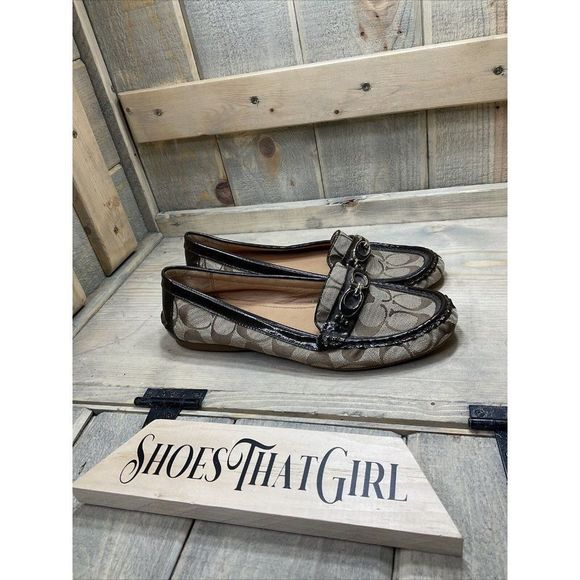 COACH Fortunata Loafer US9 Tan/Brown Slip-on Leather Canvas Driving Shoes - Picture 1 of 10